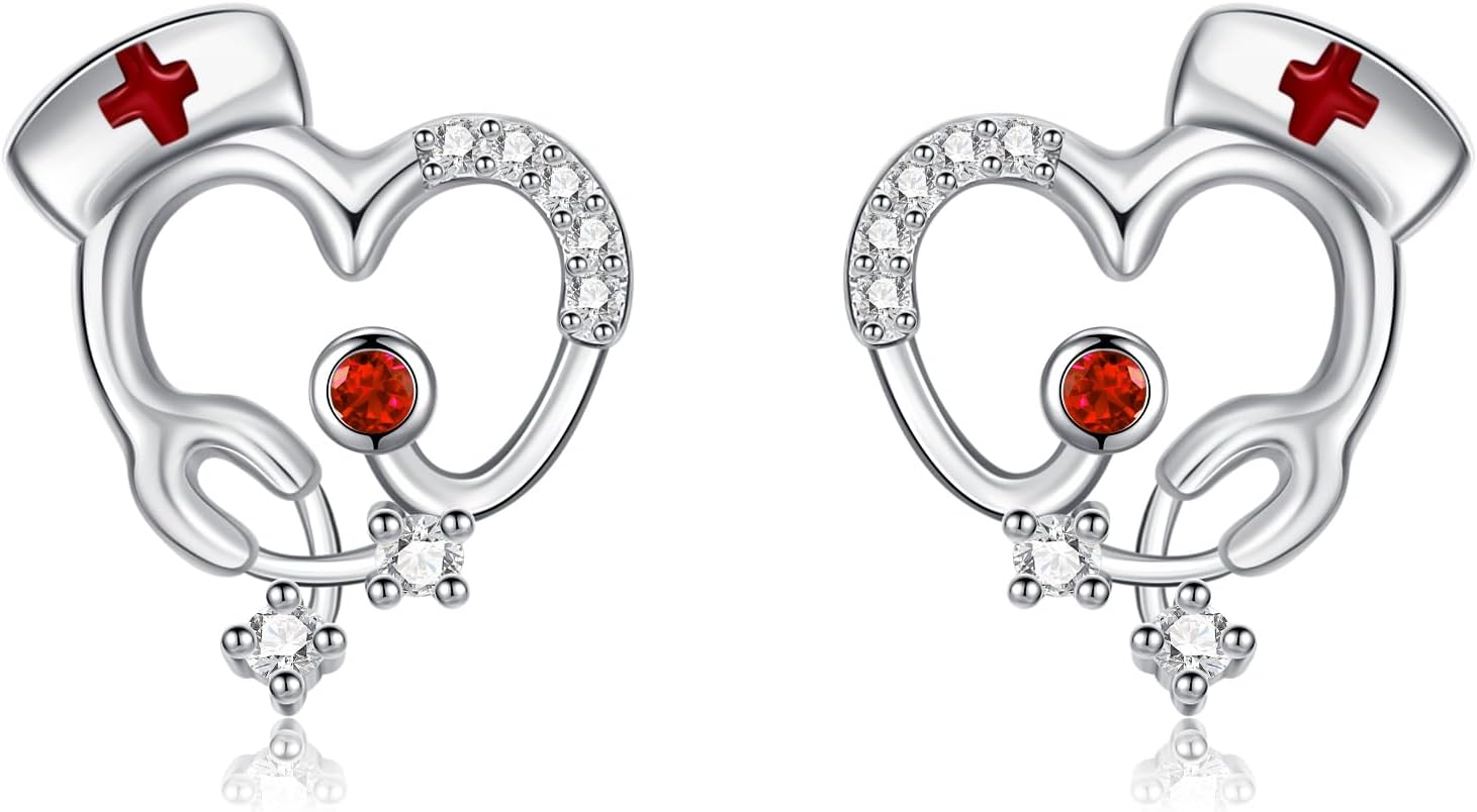 Nurse Earrings S925 Sterling Silver Stethoscope Earrings for Women Nurse Day Jewelry Gifts for Nurse Doctor Medical Staff