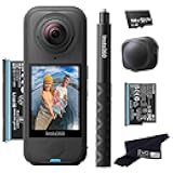 Insta360 X4 Air Essentials Bundle | Lightest 8K 360 Waterproof Action Camera for Epic Adventures, Replaceable Lenses| Bundle Includes Extra Battery, Invisible Selfie Stick, Lens Cap(128GB)