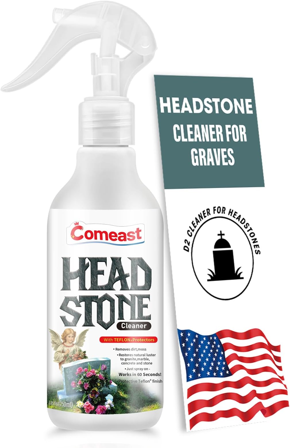 Headstone Cleaner for Graves,Highly Effective Gentle Formula for Cemetery,Gravestone & Tombstone Care,Safely Removes Dirt from Stone Surfaces 8.45 fl oz