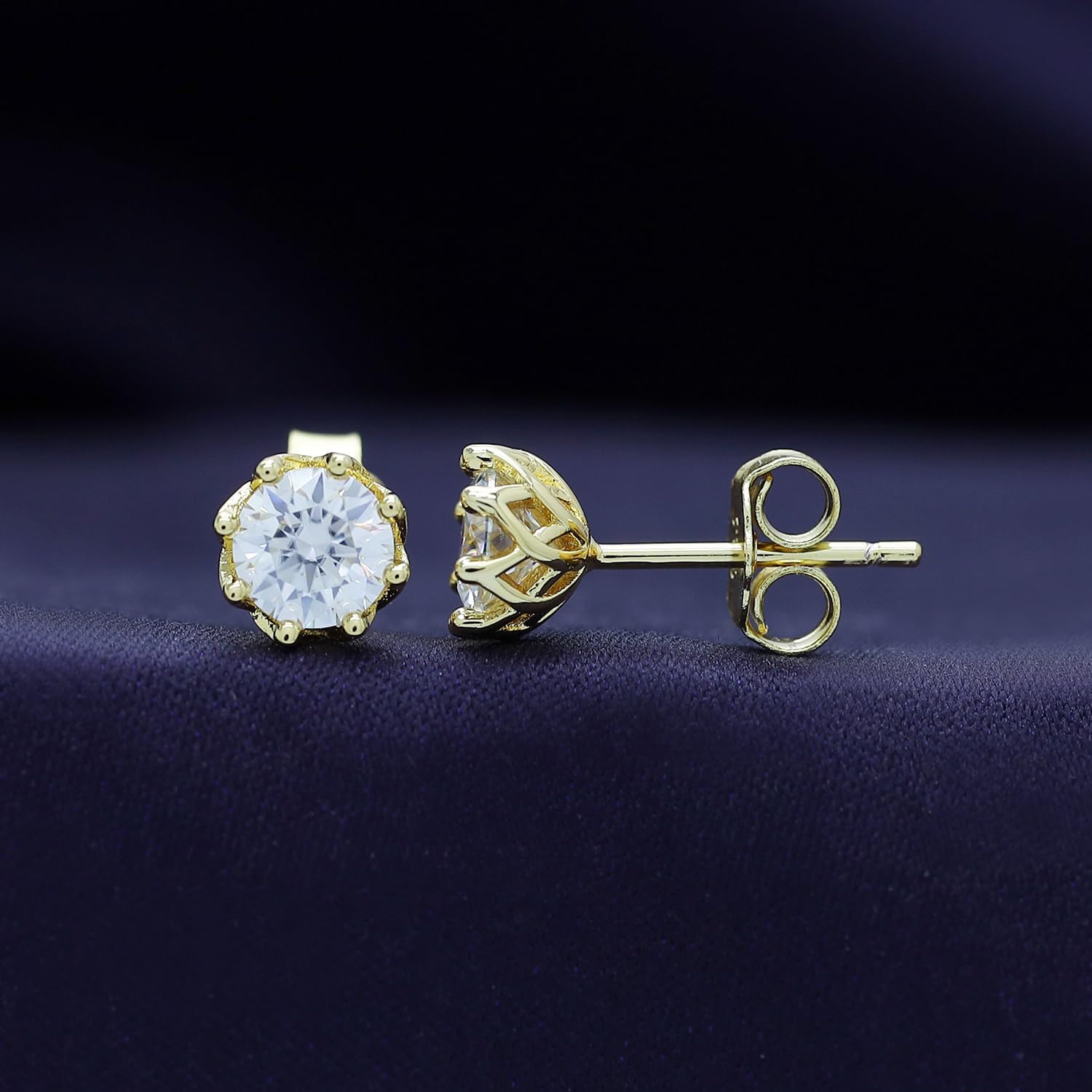 SAVEARTH DIAMONDS 18k Gold Plated Sterling Silver Post Solitaire Stud Earrings for Women | 5MM Moissanite Diamond Flower Stud Earrings | Trendy Jewelry Gifts For Her Push Back Earrings (0.80 Cttw) - Image 5