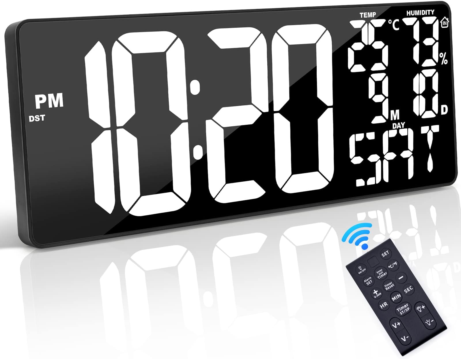 18 Inch Extra Large Digital Wall Clock, Auto Dimming Digital Clock Large Display with DST, Date, Alarm, Temperature/Humidity, LED Large Digital Clock with Remote Control for Home, Office, Garage, Shop