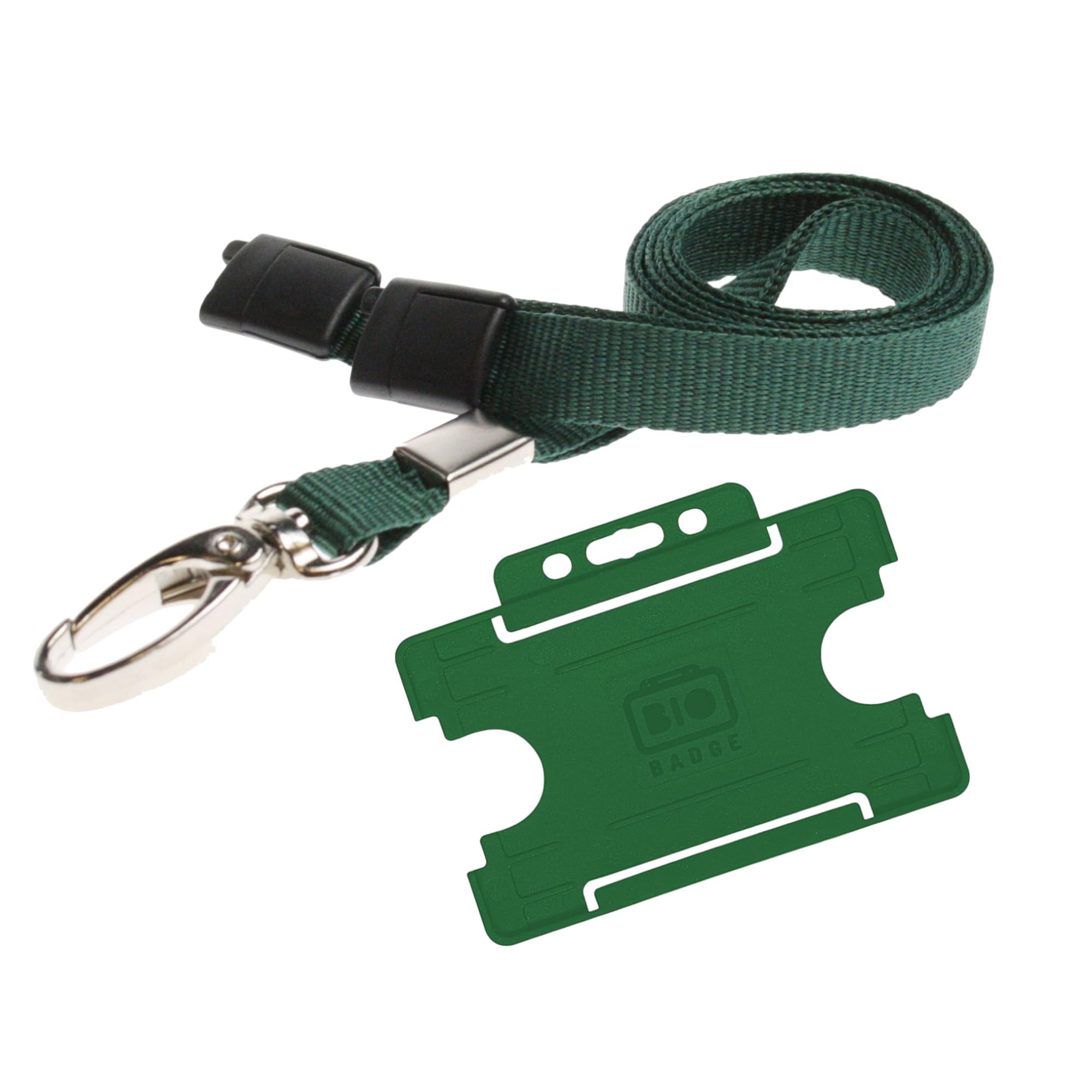 Holder and Lanyard Neck Strap with Lobster Metal Clip for ID Badge, ID Card, Staff Card - Colour Green. Recyclable Holder and ECO Friendly Lanyard (Green)