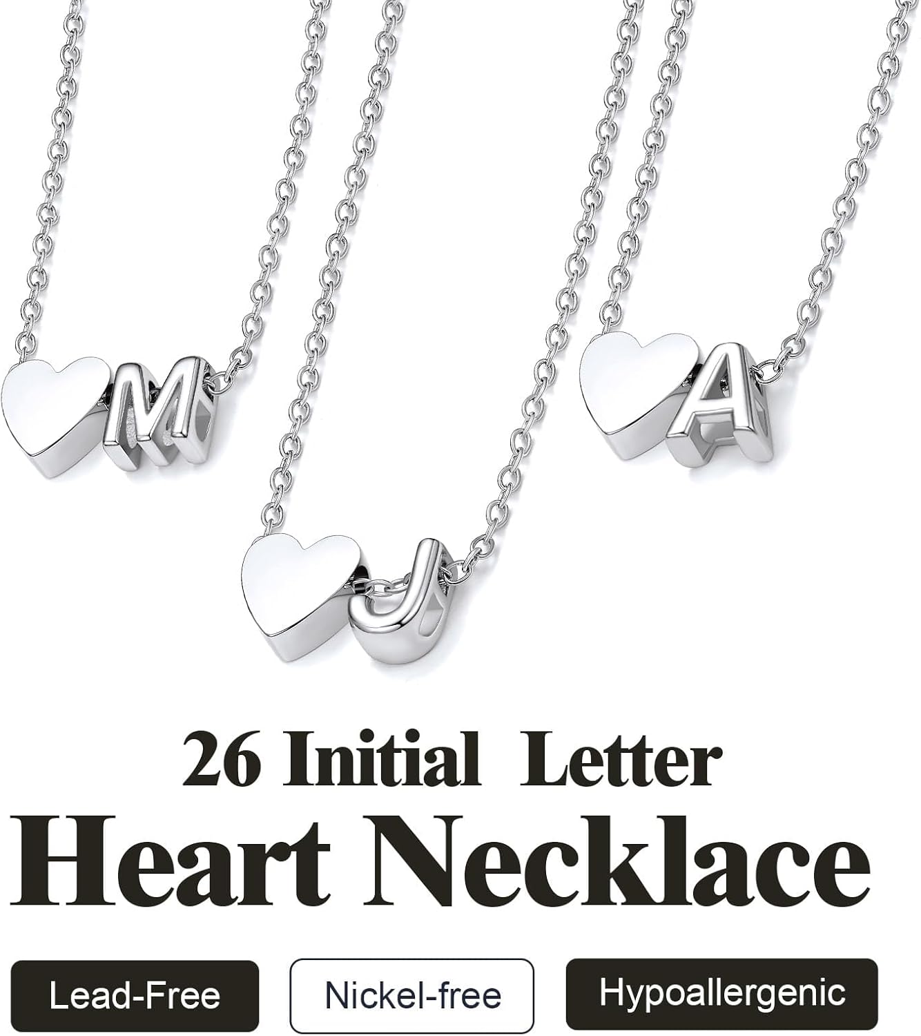 U7 Layered Heart Initial Necklace for Women,Tiny Silver/14K Gold Plated Heart Initial A-Z Letter Pendant Necklaces,Adjustable 16"- 18" Valentines Birthday Personalized Jewelry Gifts - Image 7