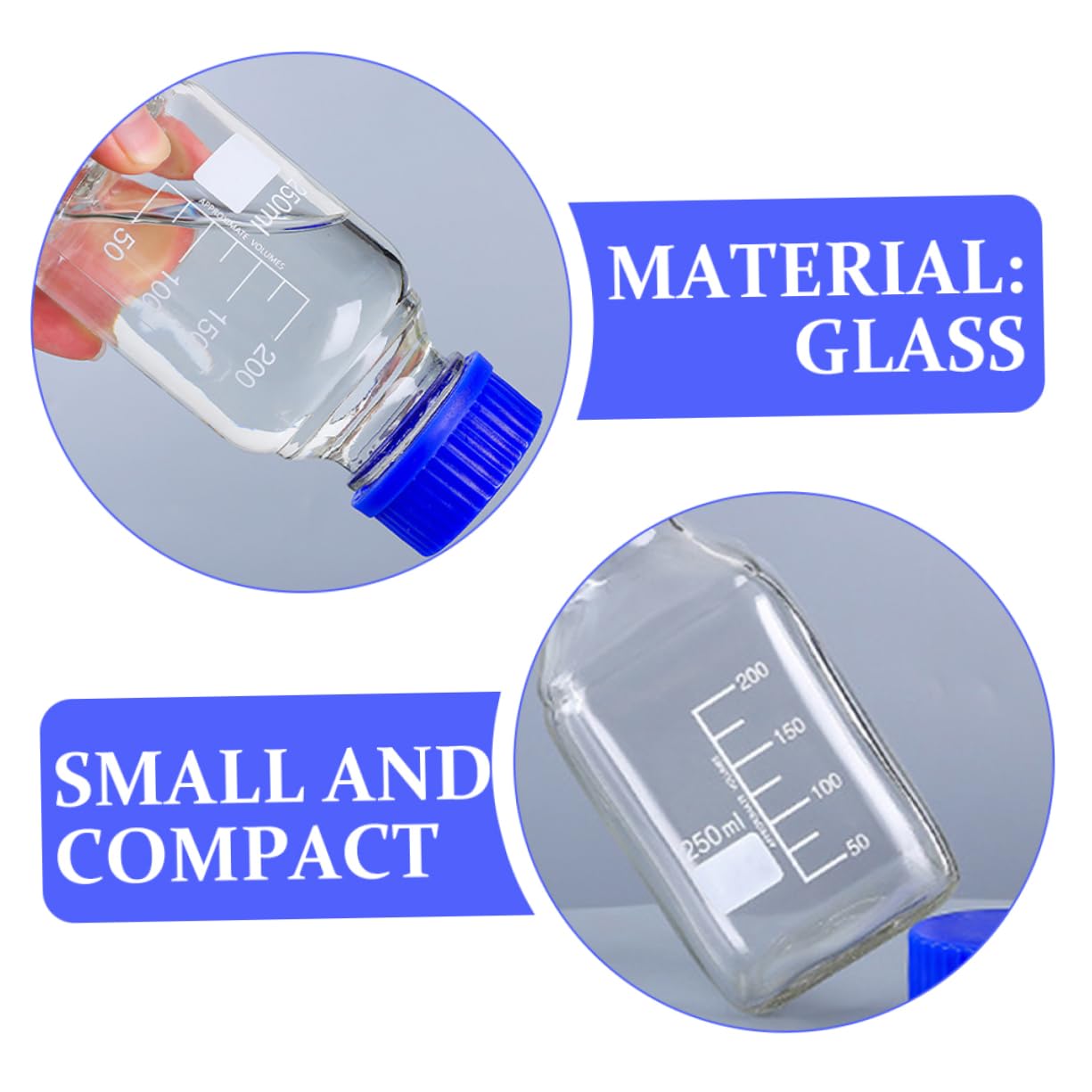 6stücke Graduierte Glasflaschen Für Laboranwendungen Blaues Deckel-design Weithalsflasche Mit Präzisen Messlinien Für Chemische Proben Und Reagenzien