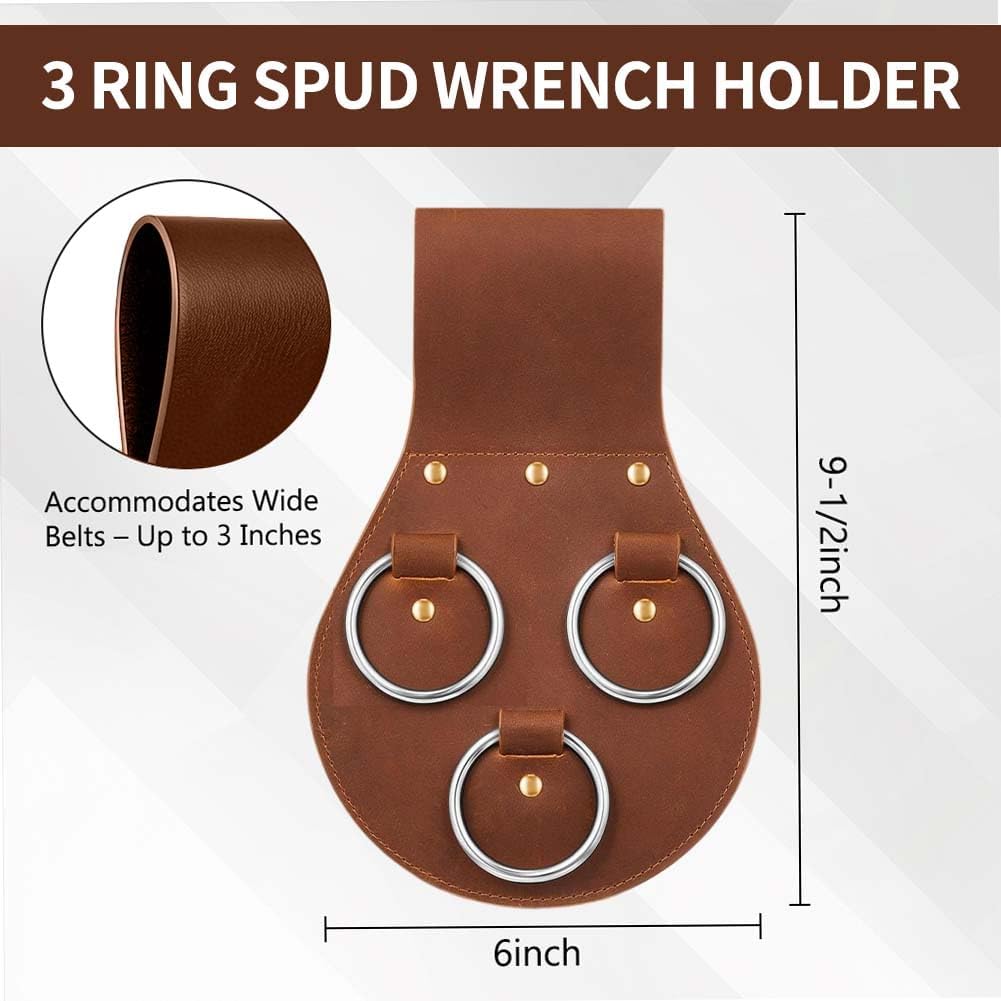 3 Ring Spud Wrench Holder Handmade Leather Ironworker Tool Holster Black Durable Tool Belt for Tools Organization Accessories to Hold Spud Wrench Hammers etc