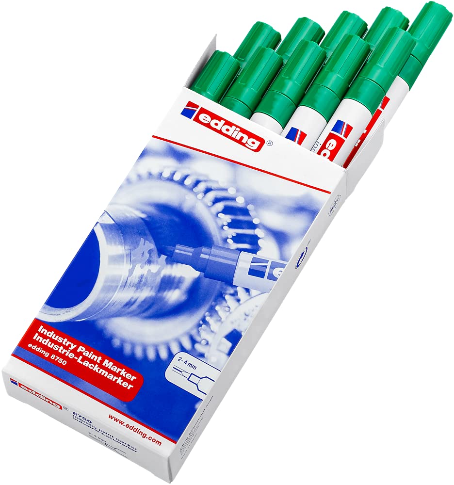 Edding 8750-10 Marcadores de Tinta Opaca Industrial - Punta Redonda 2-4 mm - Verde