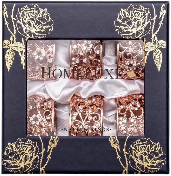 HomeLuxe Napkin Rings and Napkin Holder, Round Elegant Metal, for Wedding Celebrations, Dinner, Special Occasions, Table Decoration, Set of 6, Rose Gold