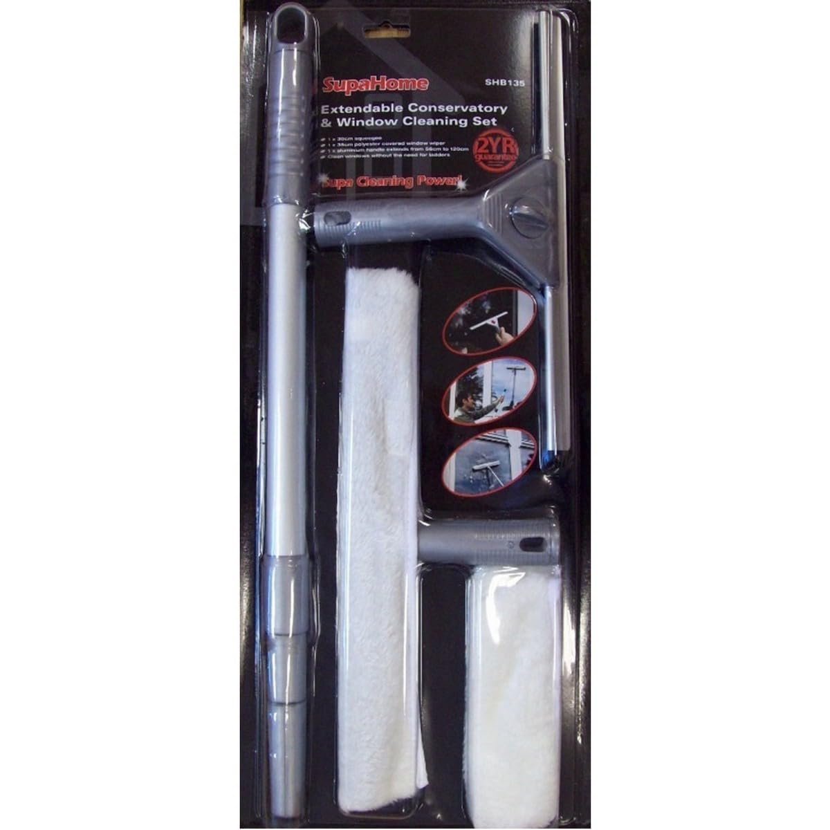 Window Cleaning Set Extendable Conservatory Squeegee Window Wiper Supahome NEW