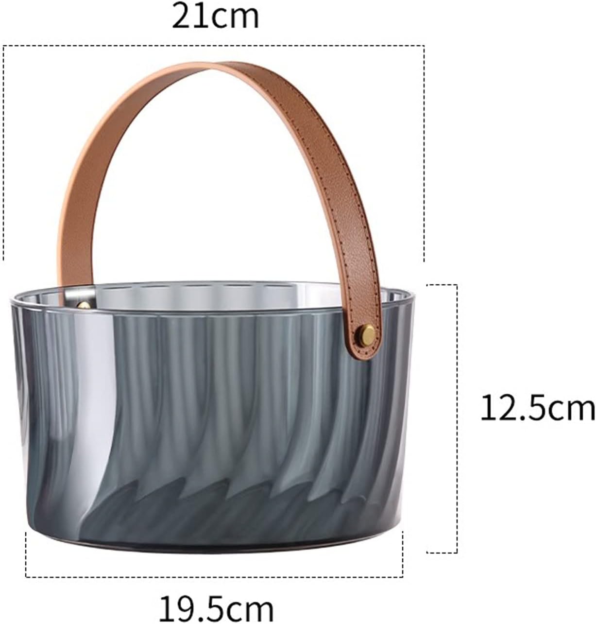 Ice Bucket Grey Acrylic Ice Bucket with Brown Leather Handle 3 Liter Modern Luxurious Large Buckets Portable Comfortable Carry Handle- Great for Home Bar, Chilling Beer Champagne Beverage Ice Tub