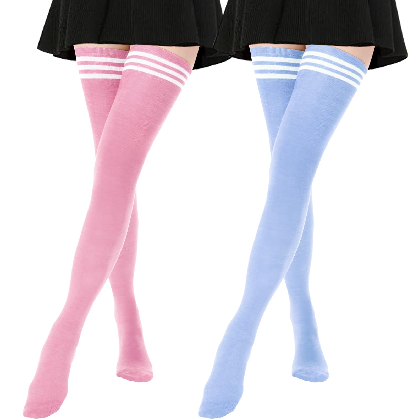 DRESHOW Extra Long High Thigh Socks Striped Over Knee Thin Tights Long Stocking