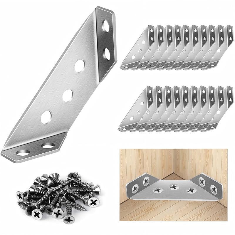 Stainless Steel Angle Brackets with Screws – 90 Degree L Shape Corner Brace for Furniture Repair, Shelf Support, Cabinet Strengthening & Wood Joint Fixing (5)-image-43