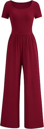 PRETTYGARDEN Women's Summer One Piece Jumpsuits Dressy Casual Short Sleeve Square Neck Wide Leg Jumpsuit Rompers