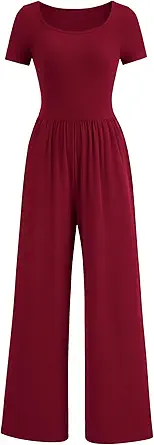 PRETTYGARDEN Women's Summer One Piece Jumpsuits Dressy Casual Short Sleeve Square Neck Wide Leg Jumpsuit Rompers