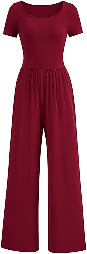 PRETTYGARDEN Women's Summer One Piece Jumpsuits Dressy Casual Short Sleeve Square Neck Wide Leg Jumpsuit Rompers