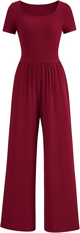 PRETTYGARDEN Women's Summer One Piece Jumpsuits Dressy Casual Short Sleeve Square Neck Wide Leg Jumpsuit Rompers