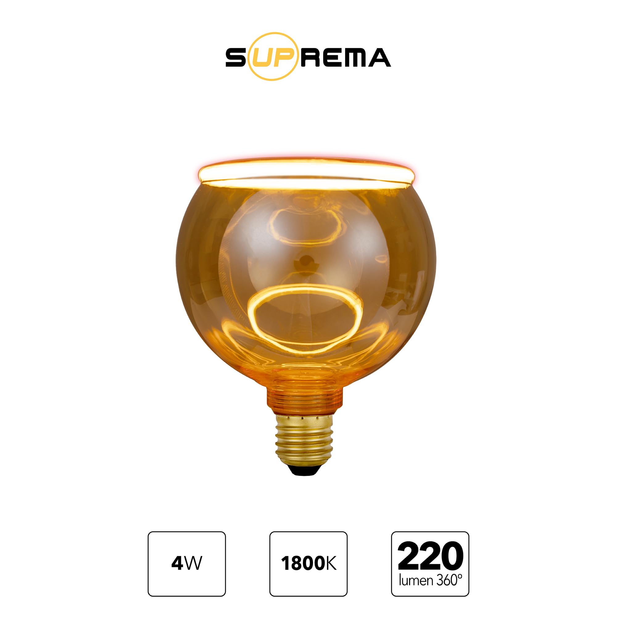 Suprema Dekorative LED-Ringlampe, E27, 4 W, Bernstein-Finish, 220–240 V, 1800 K warmes Licht (Durchmesser 125mm)