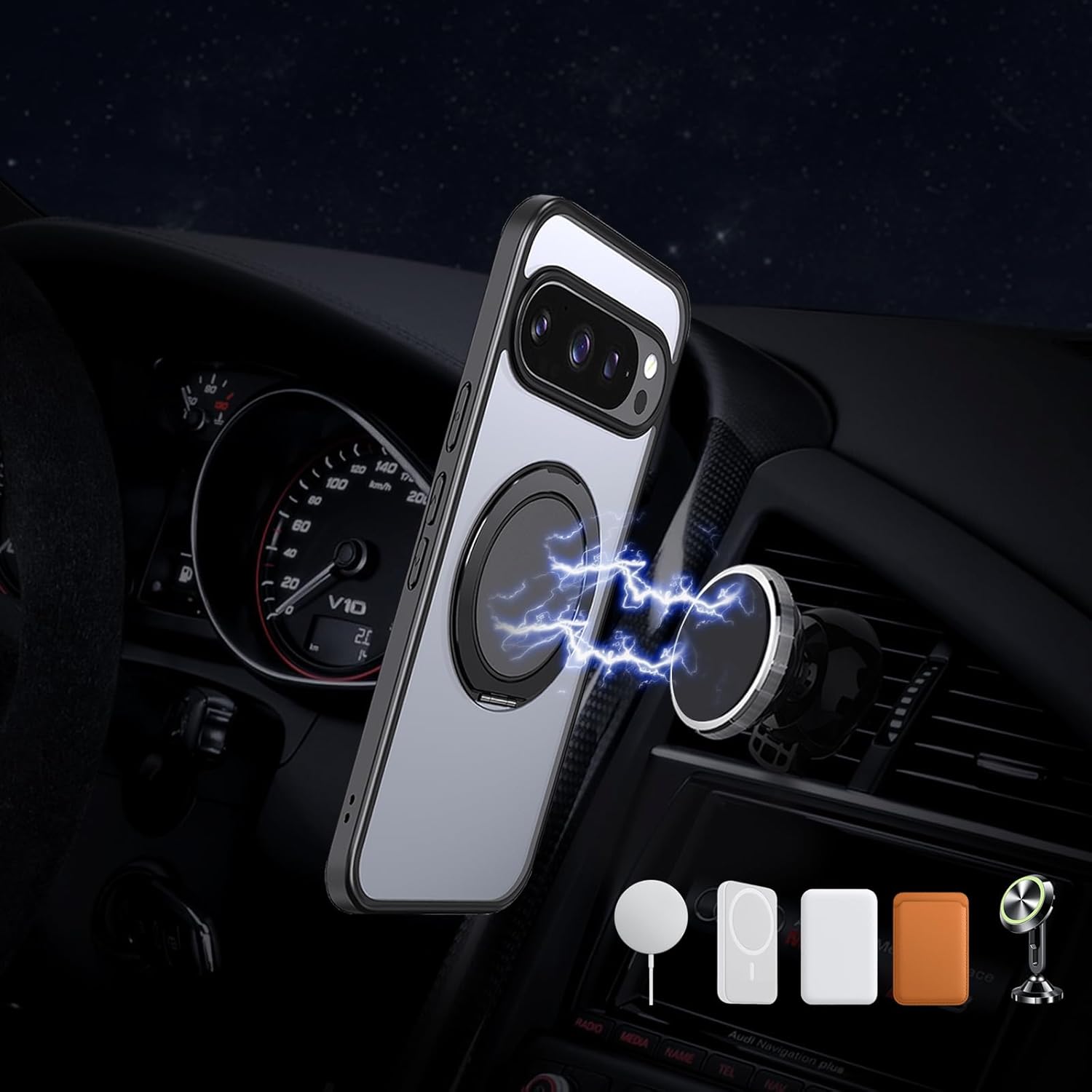 Strong Magnetic for Google Pixel 10 / 10Pro Case with 360° Rotatable Stand [with 2 Tempered Glass Film] [Compatible with Magsafe] Military-Grade Drop Protection Case, Clear