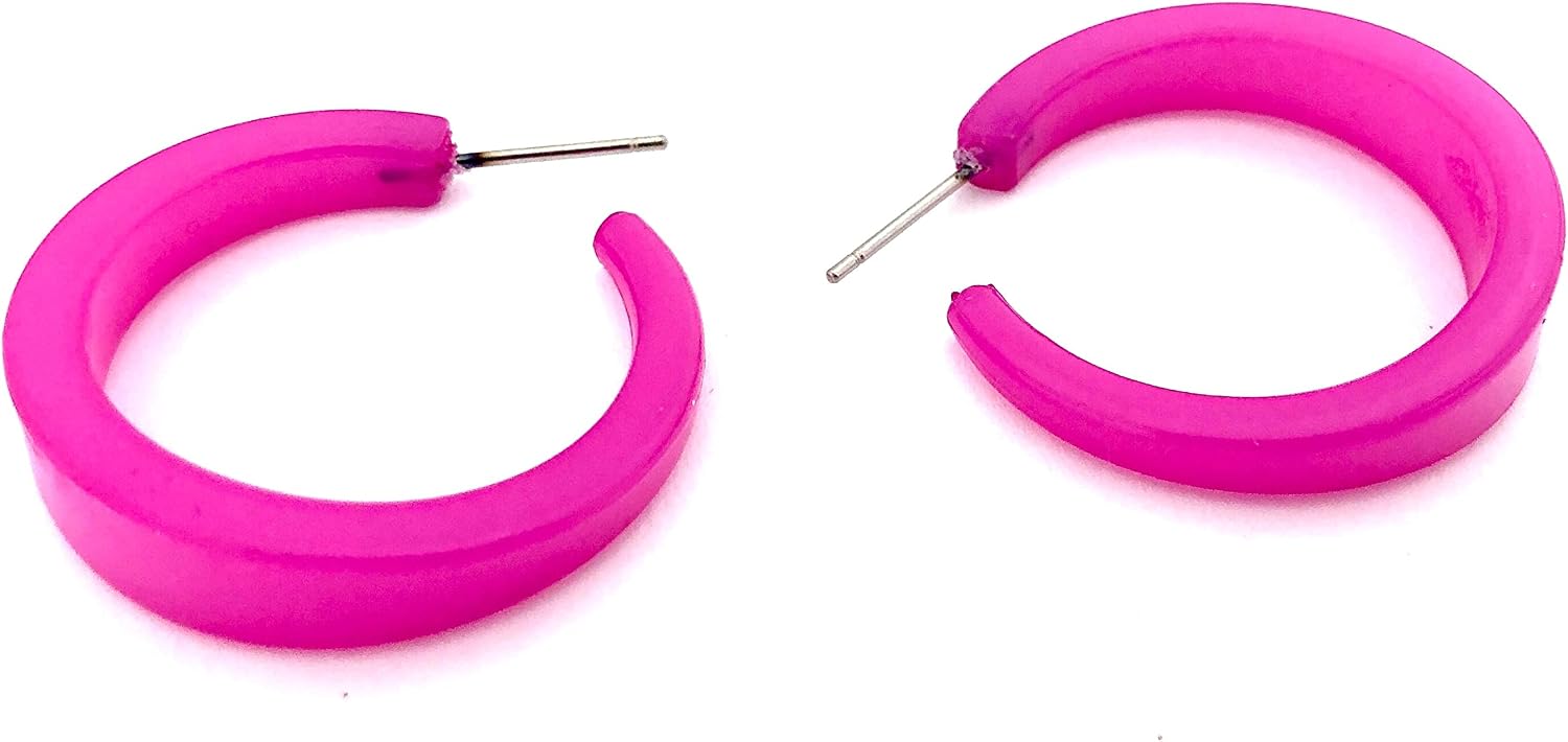 Leetie Lovendale Lola Hoop Earrings, Hypoallergenic Hoop Earrings for Women, Made With Surgical Steel & Lucite, Lightweight & Comfortable, Hand-Made In The USA, 1.25” Diameter