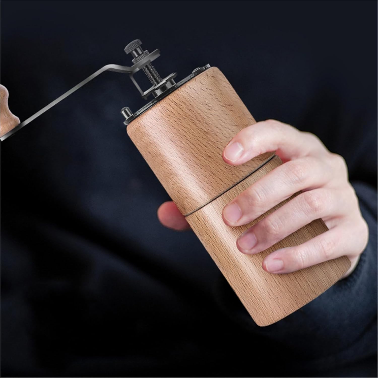 Coffee Grinder Portable Coffee Grinder Adjustable Coffee Grinder Cylindrical Coffee Grinder Wooden Grinder Manual Coffee Grinder(D)