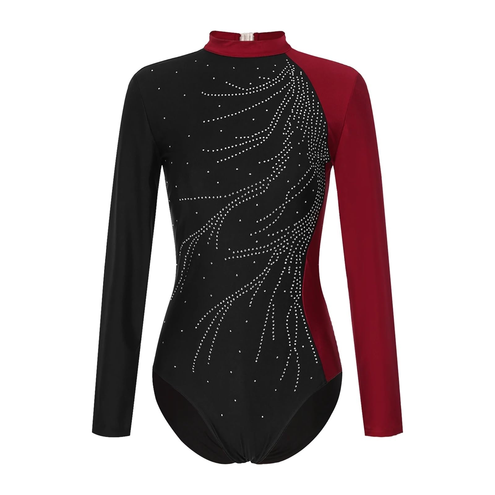 Ballet Adulto Mallot de Danza Traje de danza y gimnasia con purpurina for mujer, traje de patinaje artístico, leotardo de manga larga con cuello alto y bloques de color, leotardo de ballet(Blue B,S)
