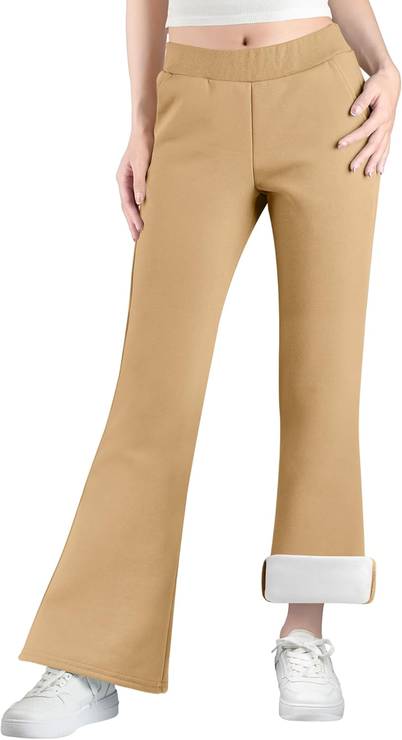 BIG ELEPHANT Girls Fleece Flared Pants – Soft Cotton Bell Bottom Pants with Pockets, Slim Thigh Fit for School & Daily Wear