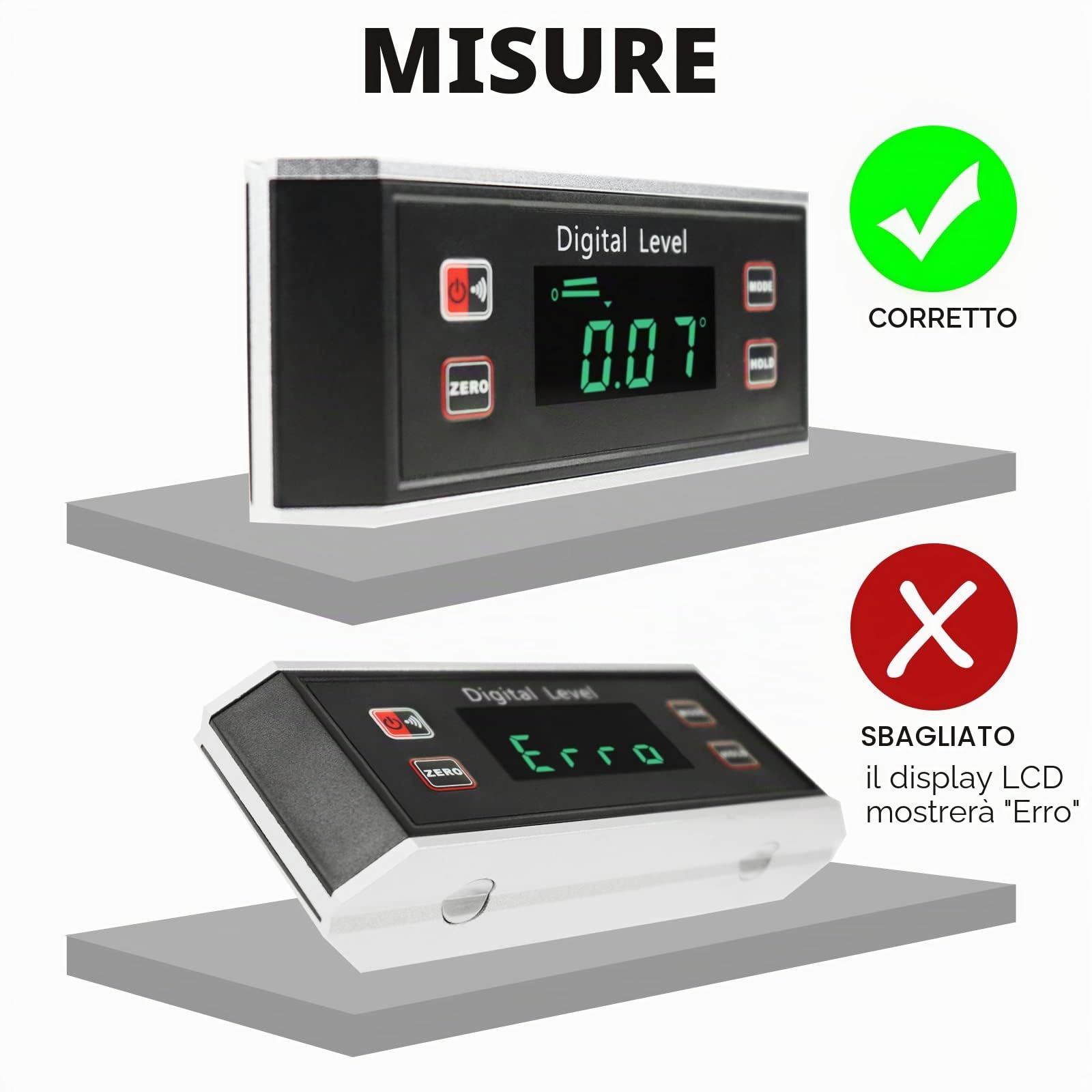 Digitale Elettronico Inclinometro Angolo Finder Impermeabile IP65 Goniometro Livello Misura Scanalatura a V Magnetico Base Sempre Verticale Lettura