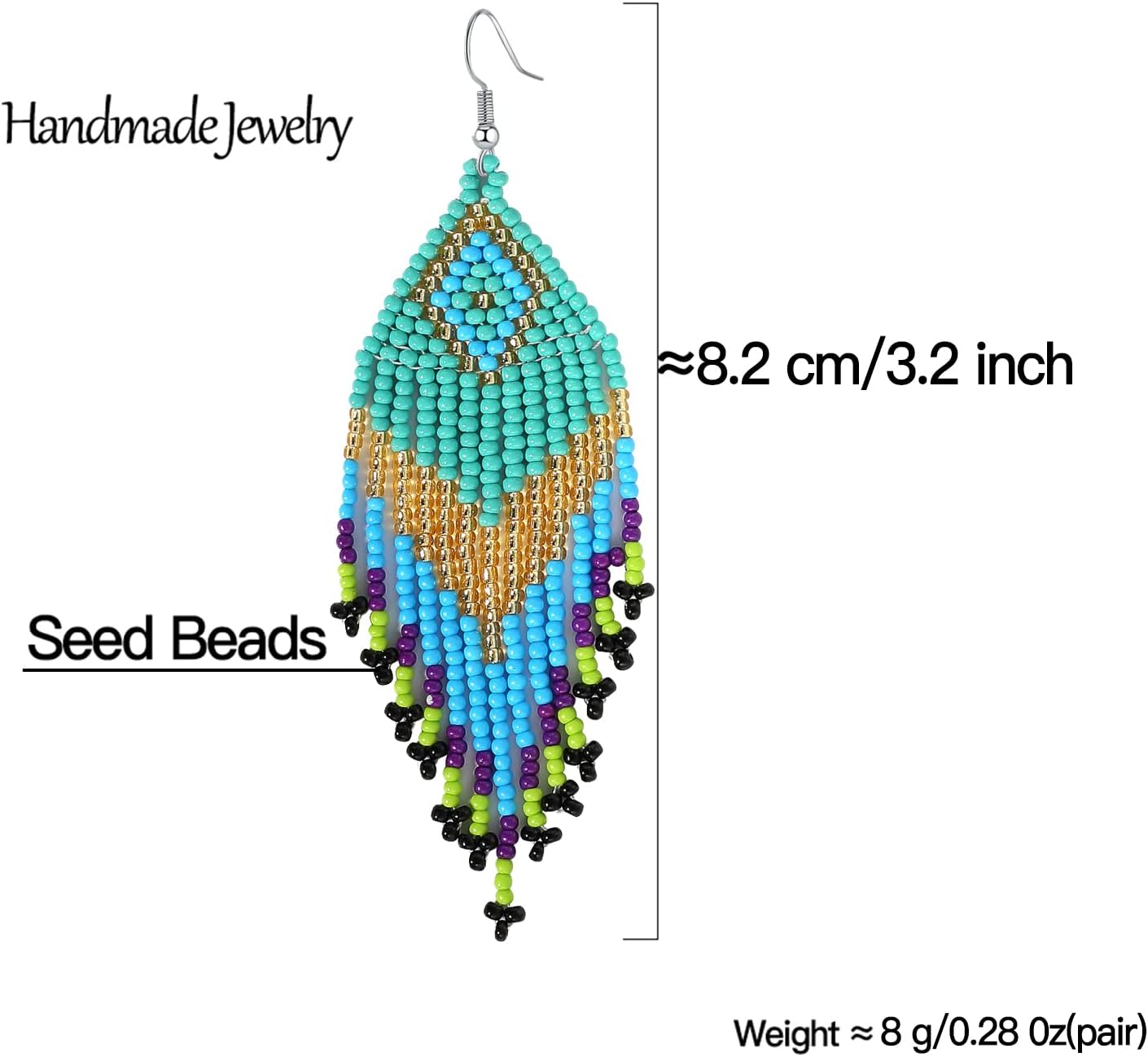 Bohemian Large Long Tassel Beaded Earrings Handmade Boho Native Statement Big Fringe for Women - Image 2