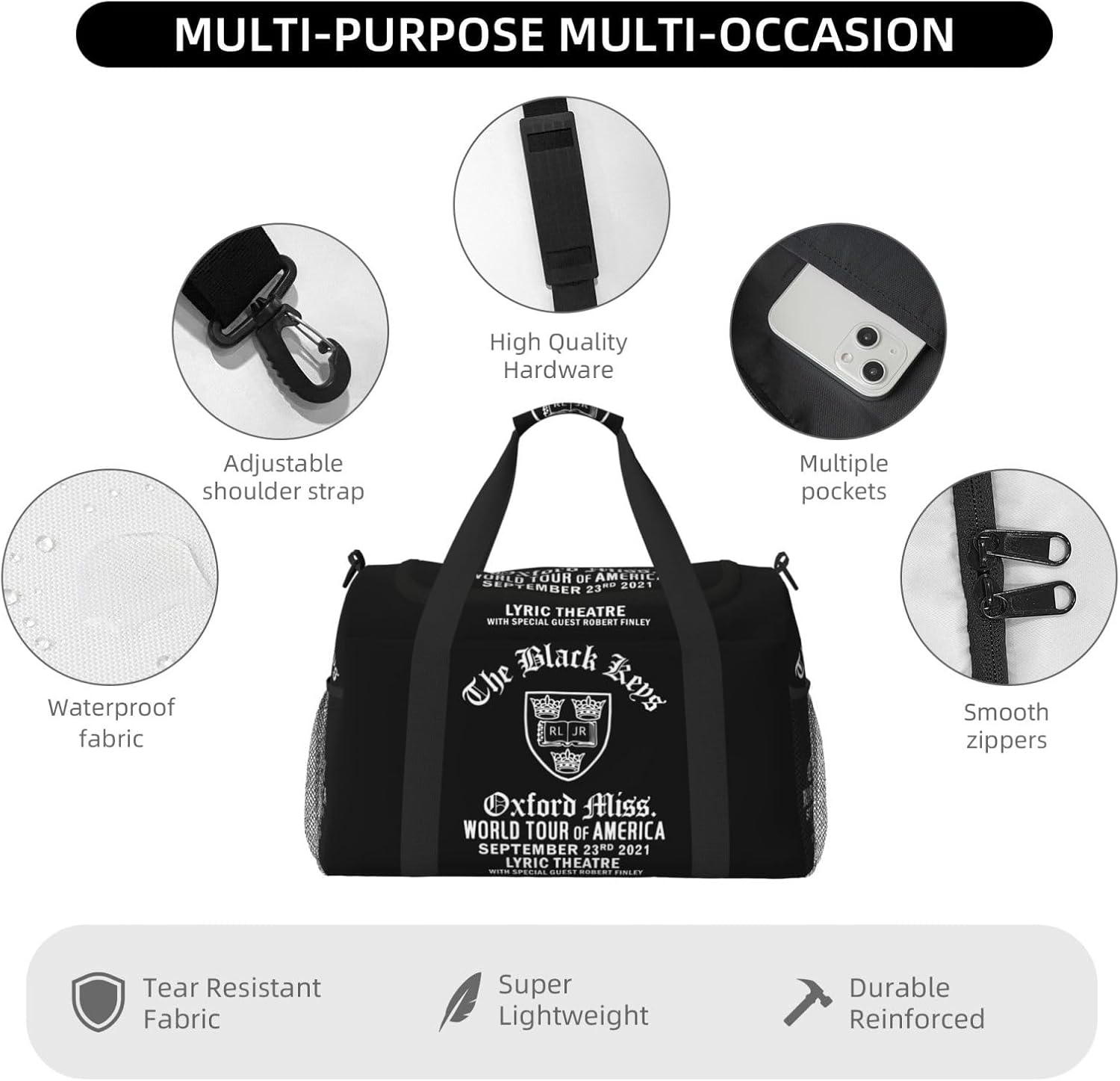 ボストンバッグ 旅行バッグ The Black Keys ザ・ブラック・キーズ 大容量 軽量 キャリーオンバッグ 旅行カバン メンズ