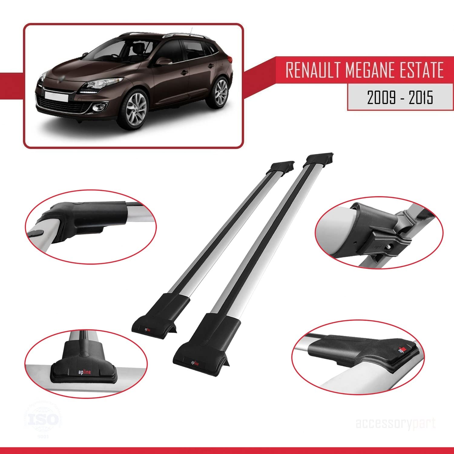 Bagażnik dachowy kompatybilny z Renault Megane GRANDTOUR 2009-2015, bagażnik dachowy, szary