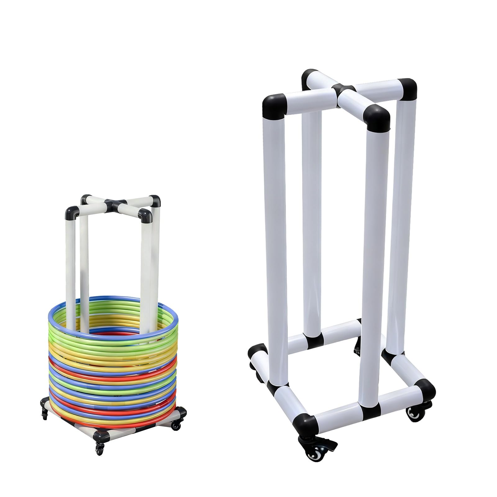 Hula Hoop Uchwyt na kółkach Hula Hula, łatwy w montażu organizer z PVC z kółkami, wózek do przechowywania do jogi i siłowni.