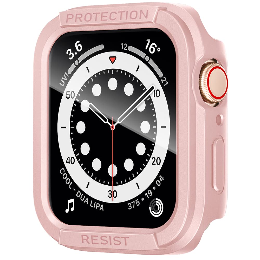 AdMaster Screen Protector Case Compatible for Apple Watch 40mm, Rugged Designed TPU Shockproof Bumper Protective Cover with Sensitive Tempered Glass Flim for iWatch Series 6/5/4/SE 40 mm (Pink)