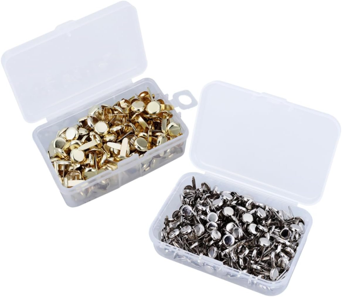 PLAFOPE 500PCS Electroplated Round Metal Brads for Crafts DIY Paper Fasteners in Silver and Gold for Scrapbooking and Office Use
