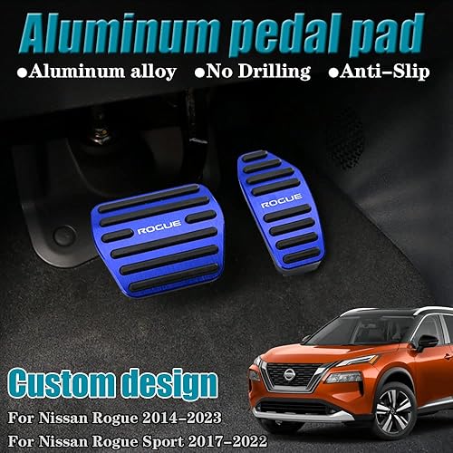 Vista 2 de LEXLEY 2 almohadillas de aluminio antideslizantes para pedal de freno de gas, cubiertas de pedal de acelerador sin perforación, solo para Nissan Azul