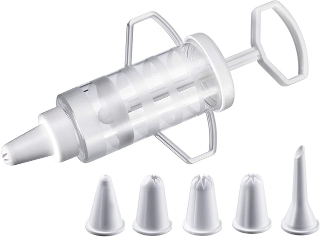 Westmark Szpryca cukiernicza, Z 5 końcówkami, Pojemność: 100 ml, Tworzywo sztuczne, Przezroczysta/Biała, 30772270
