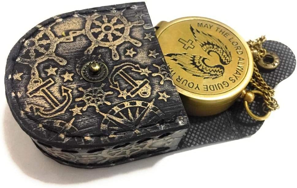 NauticalMart Brass Compass Nautical Embossed Leather Case Engraved So You Can Always Be Able to Find Your Way Home to Me Wedding Gift for Groom | Boyfriend | Husband | Son | Anniversary or Occasions