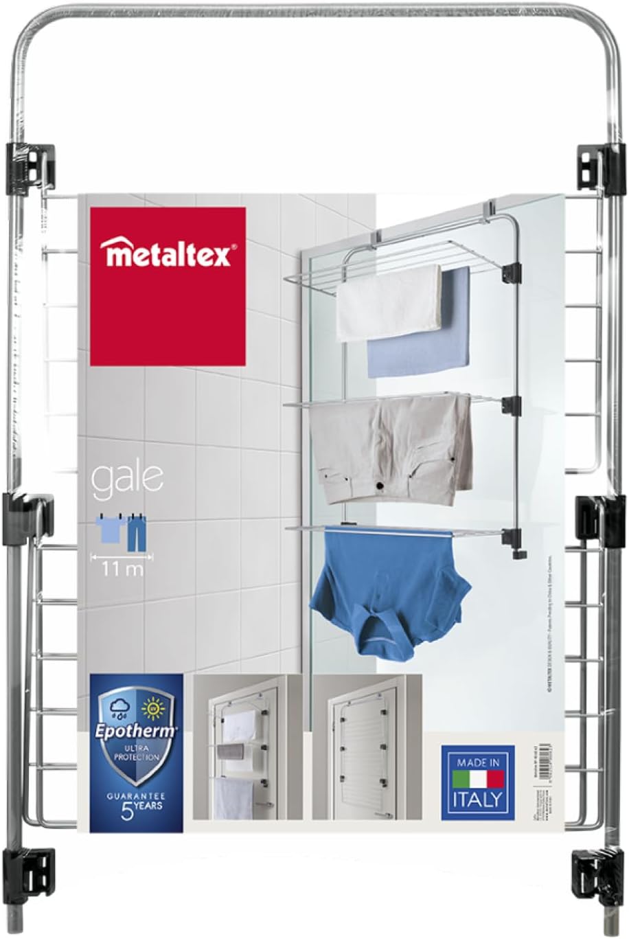Metaltex Gale Over-The-Door Shower Rack - 3-Tier Drying & Storage Rack Perfect for Laundry & Drying Bathroom Essentials & Towels - Epotherm Coating & Folding Wing - Silver 93 x 57 x 31 Centimetres