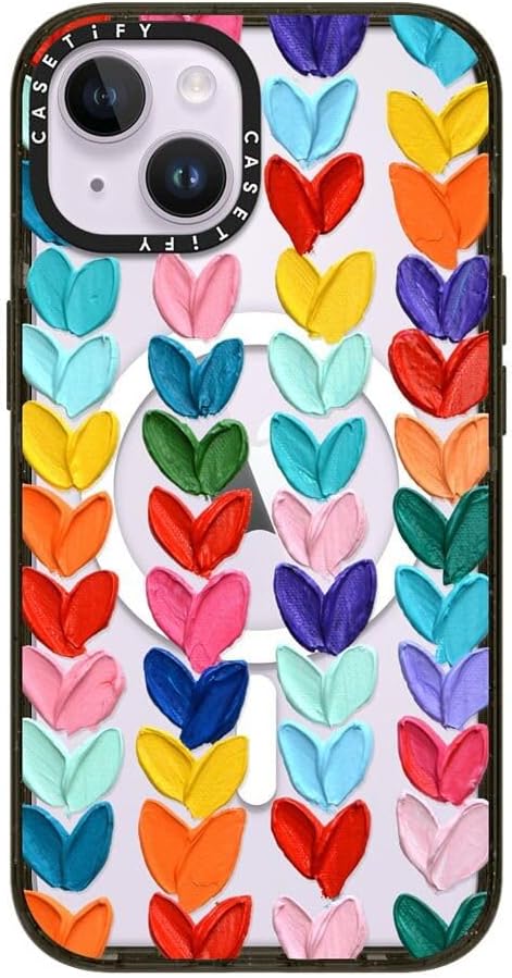CASETiFY Impact iPhone 14 Case [4X Military Grade Drop Tested / 8.2ft Drop Protection/Compatible with Magsafe] - Polka Daub Hearts - Glossy Black - Image 2