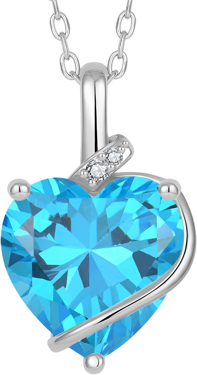 Heart Birthstone Necklace for Women Silver Tone Heart Shaped Pendant Necklace Jewelry for Her