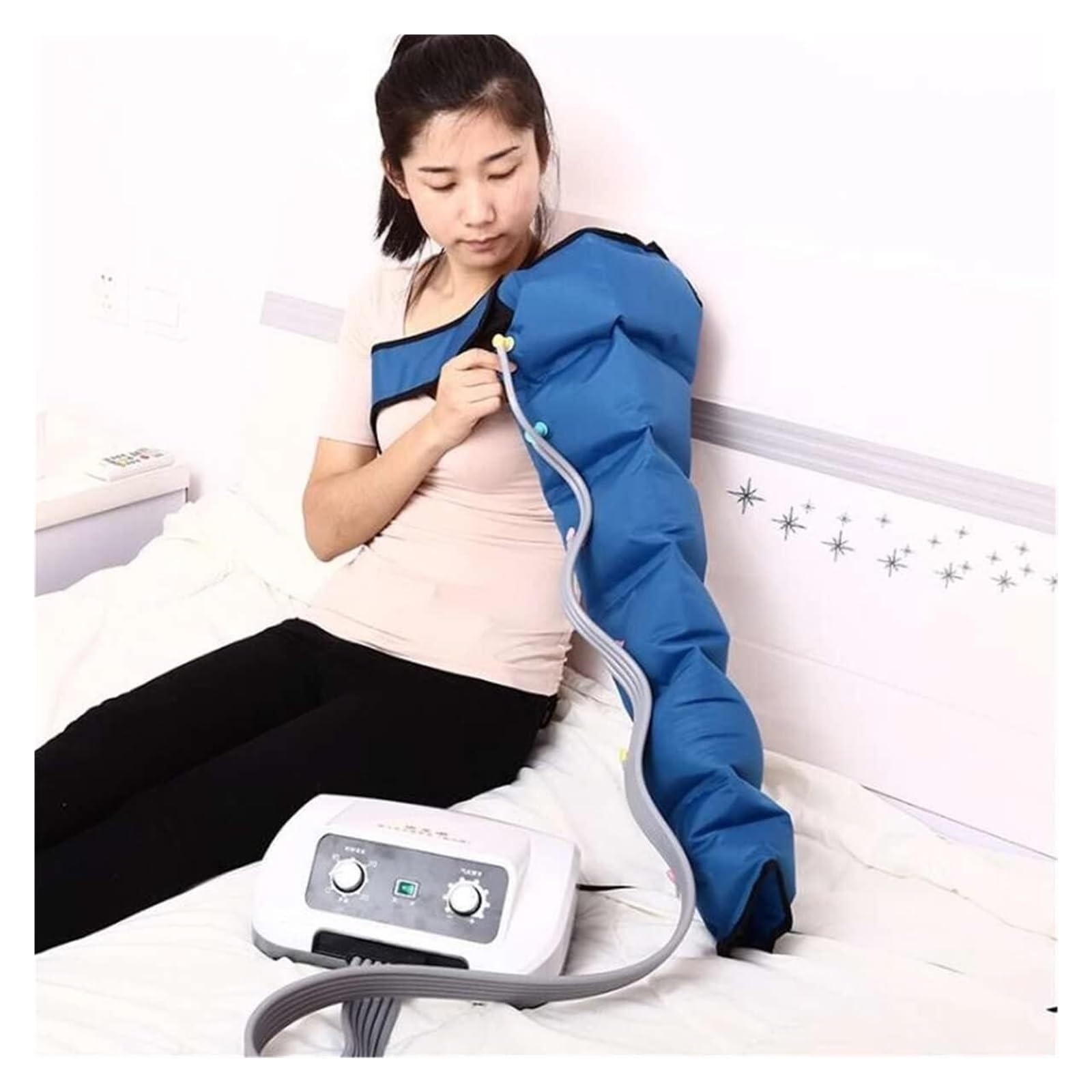 Massaggiatore a Compressione Aria per Gambe e Braccia, 6 Celle con Massaggio Drenante Linfatico, Regolabile per Polpacci, Cosce, Vita e Caviglie, Allevia Dolori e Affaticamento Muscolare