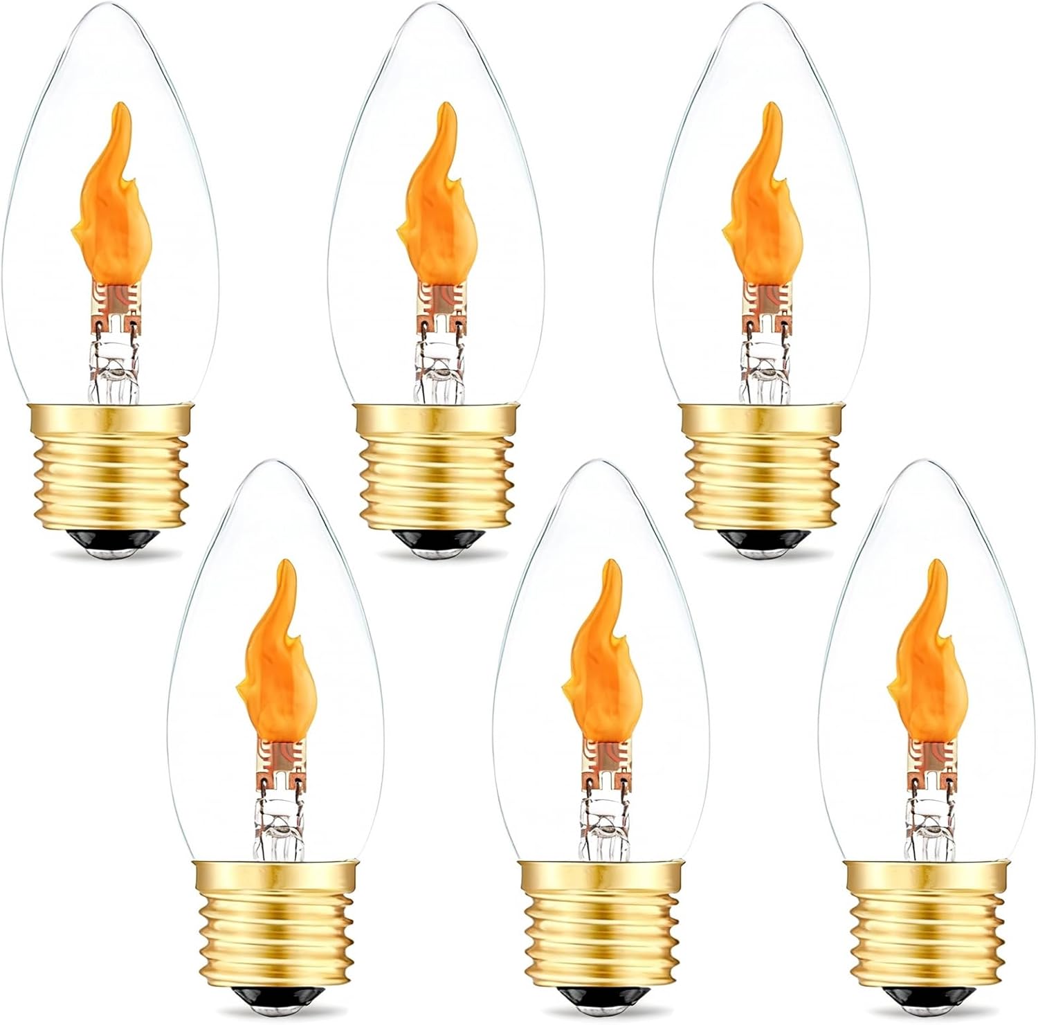 Sunaiony Flickering Flame Light Bulbs E26 Base LED Fire Effect Light Bulb, LED Flame Bulb for Christmas Halloween Decoration, 6 Pack (2 Modes)