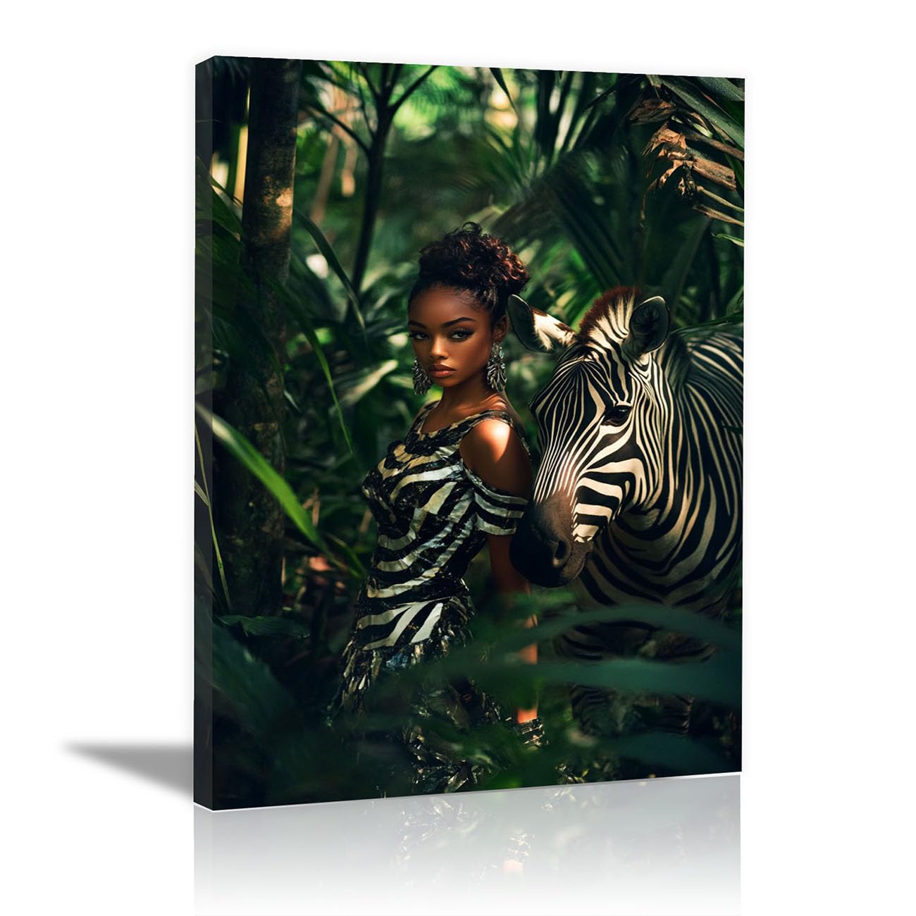 QUSAAOU Wall Decor Paintings Jungle Zebra Portrait Minimalista Modern Home Decoration Paintings Suitable Living Rooms Bedrooms Already Framed Ready Hang(Green)-30x45cm1 Framed