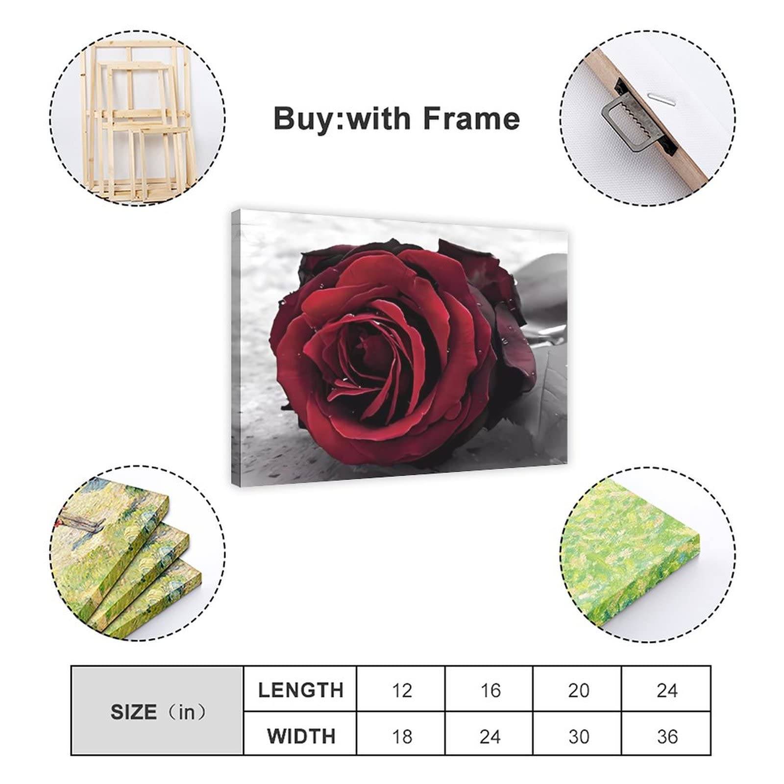 4er-Set Kunstdruck „Rote Rose“ Auf Leinwand – 20x25 Cm, Ohne Rahmen – Wanddeko Für Wohnzimmer & Küche