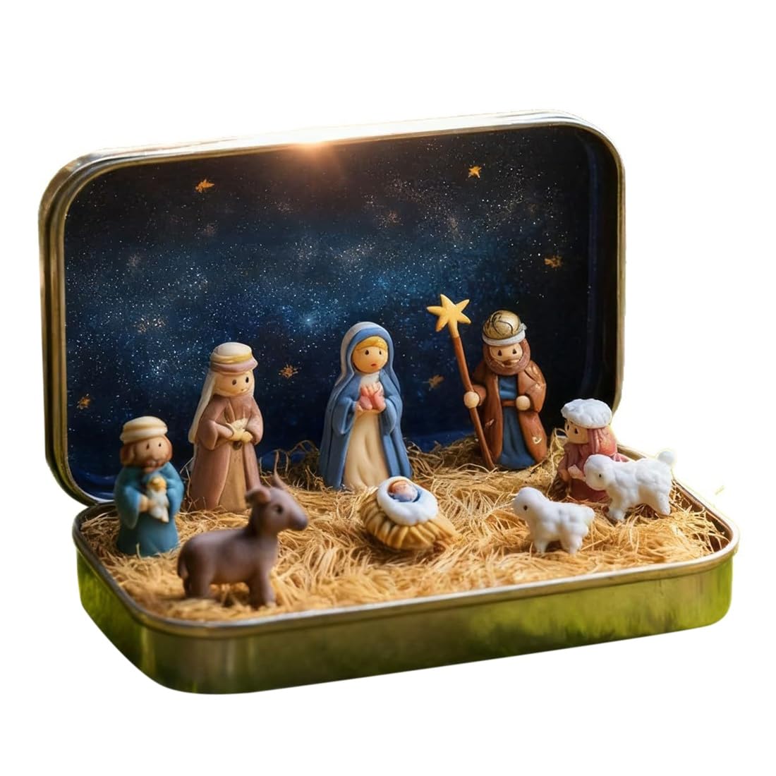 CTRLZS Pocket Size Christmas Nativity Scene-3D Small Figurines Set Holy Figurines Religious Ornament