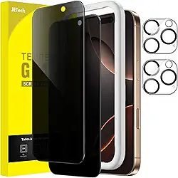 JETech Película de Vidro Temperado de Privacidade para iPhone 16 Pro Max 6,9 Polegadas com Protetor de Lente de Câmera, Protetor de Tela Anti-Espião, Ferramenta de Fácil de Instalar, Pacote com 2