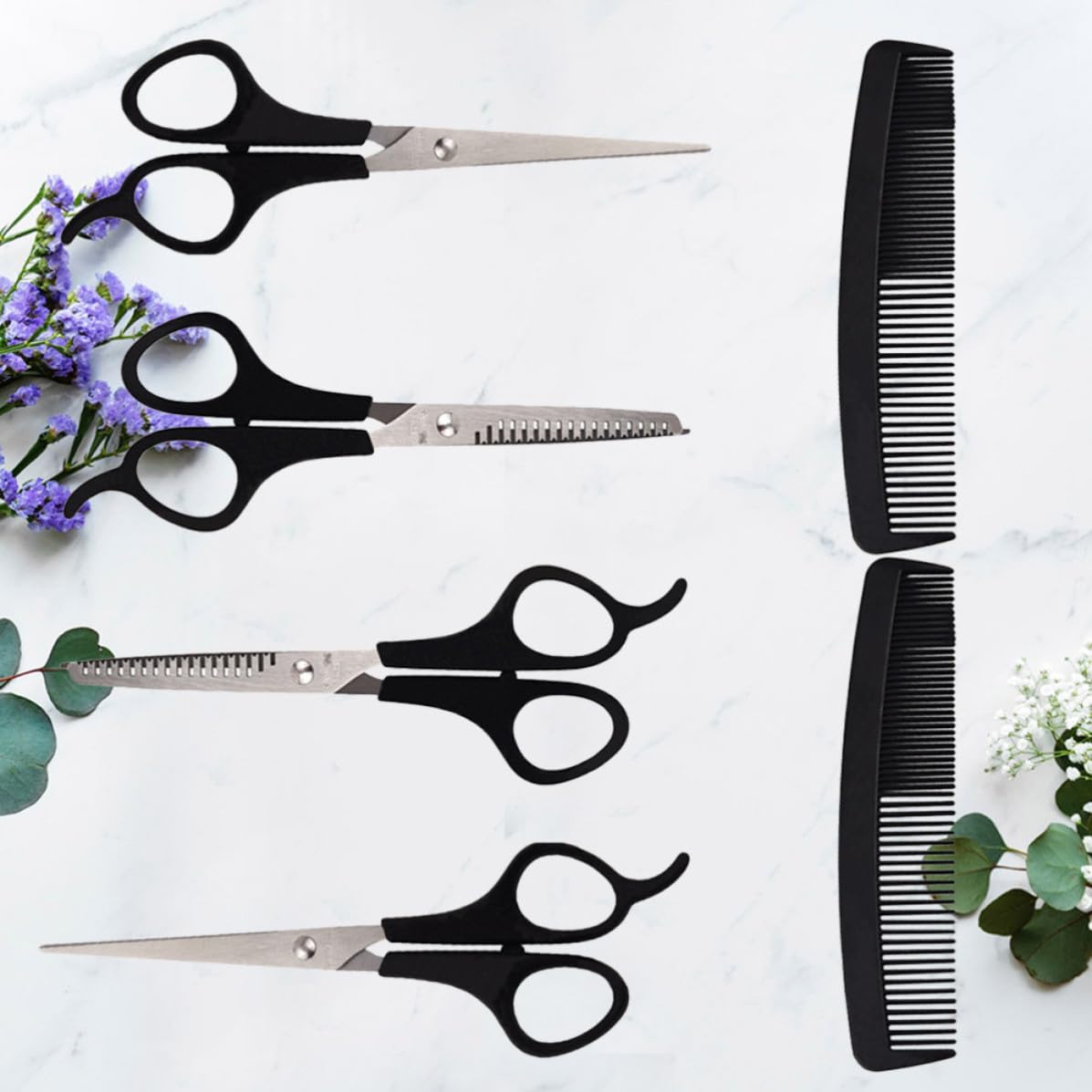 2 Sets Hair Cutting Scissors Kit with Hair Comb and Teeth Cut Scissors Metal and Plastic Material for Professional Salon Use and Families
