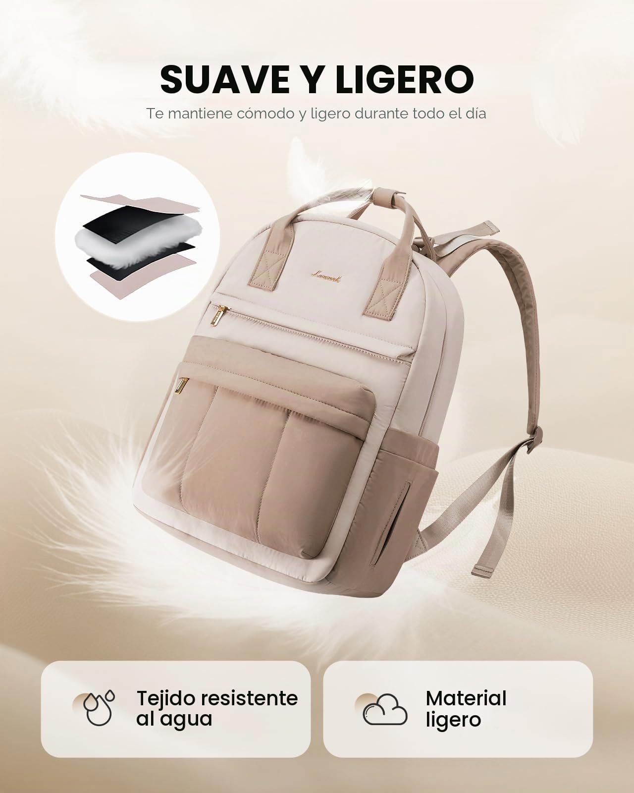 LOVEVOOK Mochila para pañales para bebé, bolso cambiador grande, Beige Caqui, medium, Casual