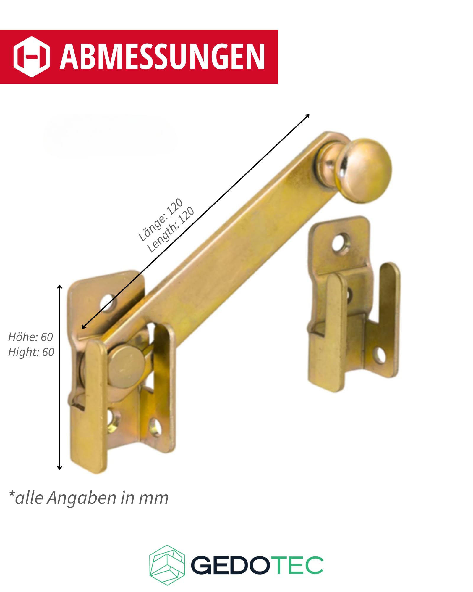 Gedotec Scrocco per cancello da giardino giallo zincato 120x20 mm | scrocco in acciaio per avvitare il catenaccio | 1 pezzo - scrocco per cancello da giardino in metallo con controparte