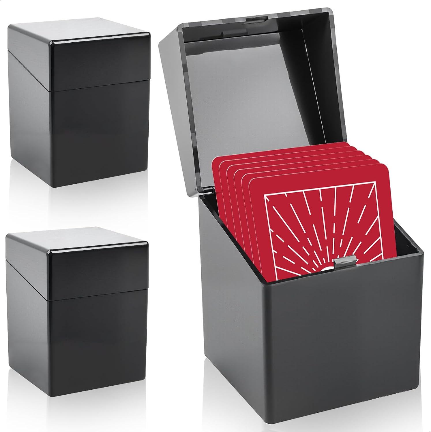 2 Pieces Card Box, Collectible Card Box, Card Boxes with Lid, Collectible Deck Box for TCG Games and Sports Cards, ABS Material, Black