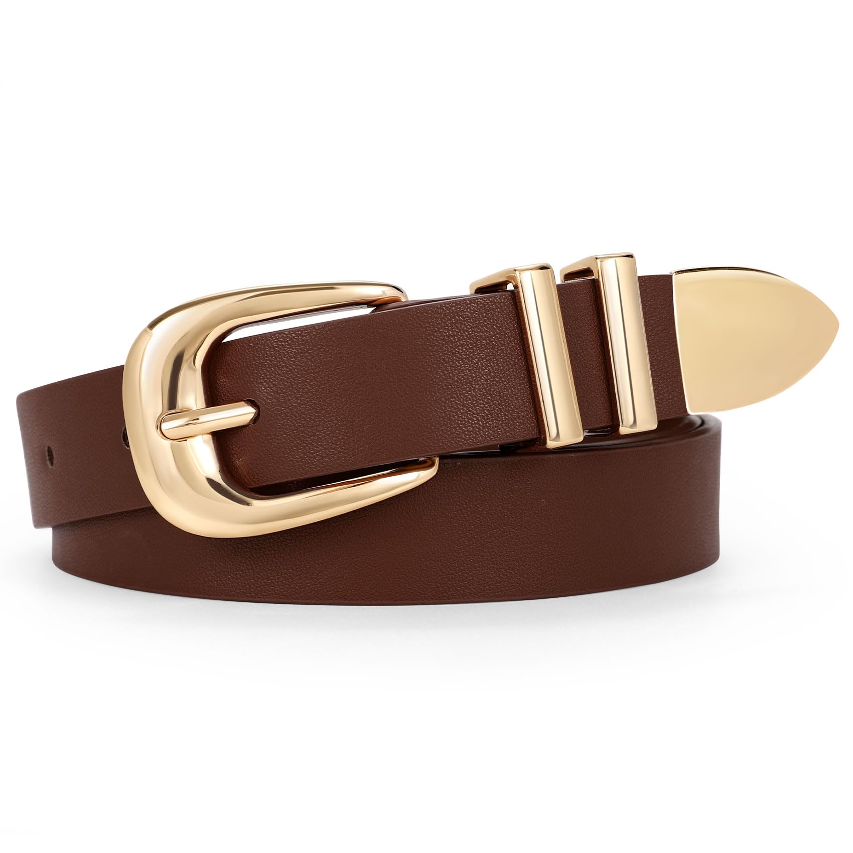 WERFORU Women Leather Belt Fashion Leather Waist Belt for Pants Jean Ladies Western Belt with Gold/Silver Buckle