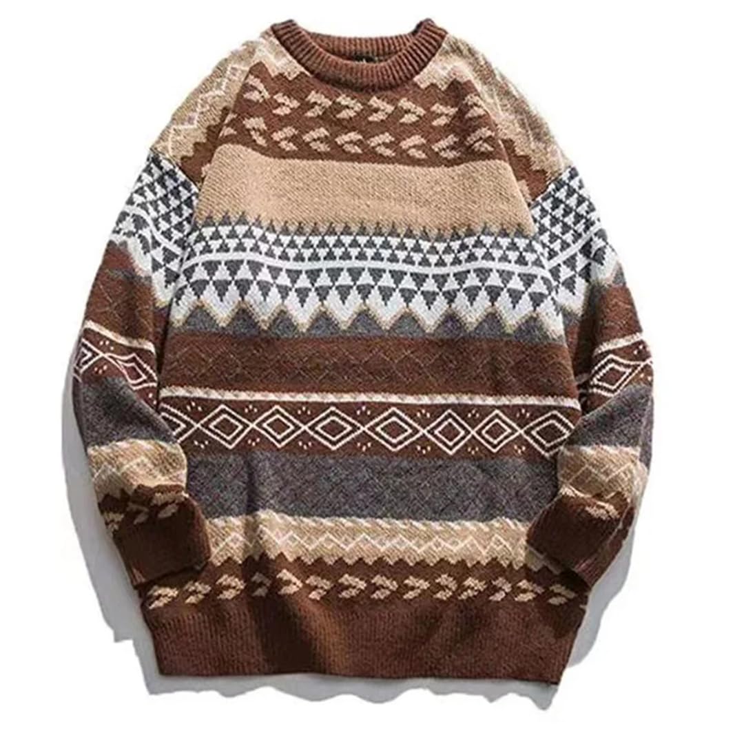 Maglione natalizio da uomo con scollo rotondo casual a righe maglione maglione caldo ispessito